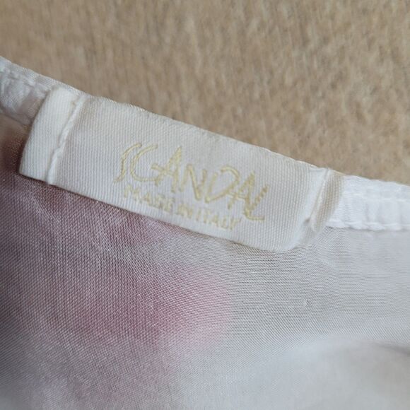 Scandal Italy Silk Top Sheer White Blue Boho Fairy Kimono Sleeve Flowy Resort OS - Picture 6 of 9